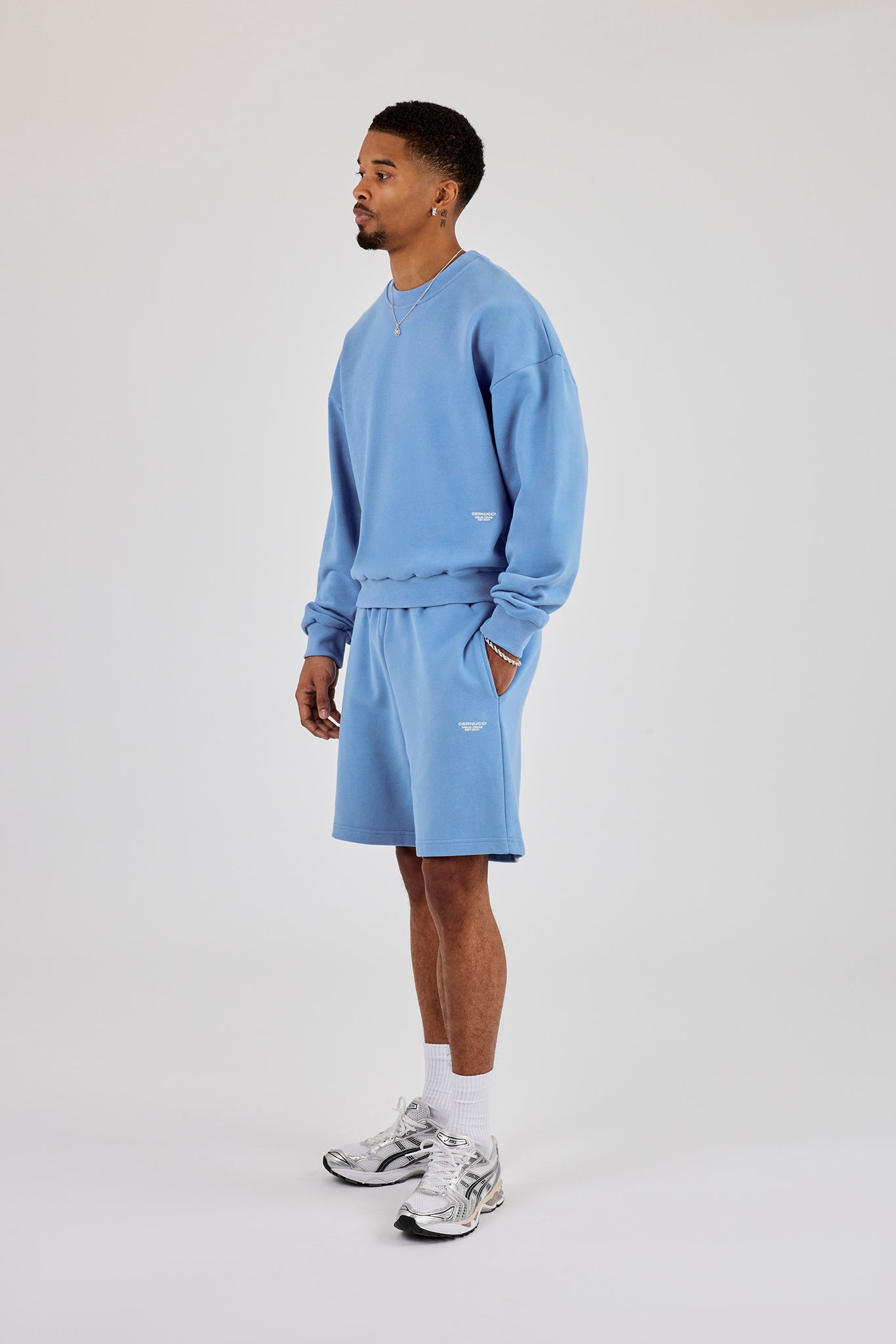 Relaxed Jersey Short With Micro Branding - Riviera Blue