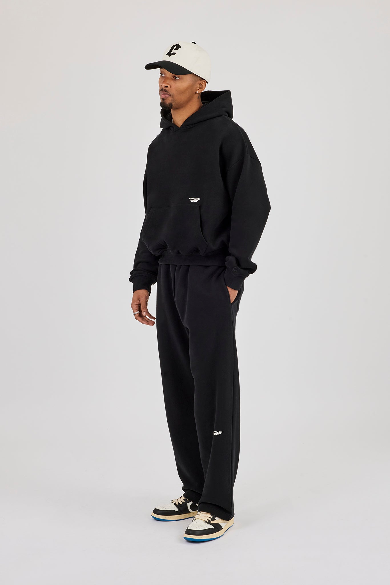 Boxy Hoodie & Relaxed Jogger With Micro Branding - Black