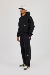 Boxy Hoodie & Relaxed Jogger With Micro Branding - Black