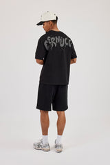 Regular Fit Puff Print T-Shirt & Relaxed Shorts - Black