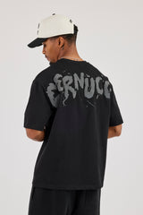 Regular Fit Puff Print T-Shirt & Relaxed Shorts - Black
