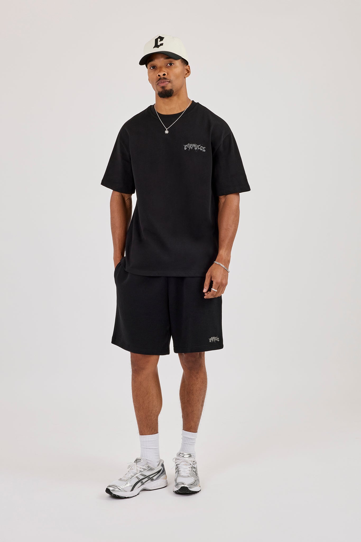 Regular Fit Puff Print T-Shirt & Relaxed Shorts - Black