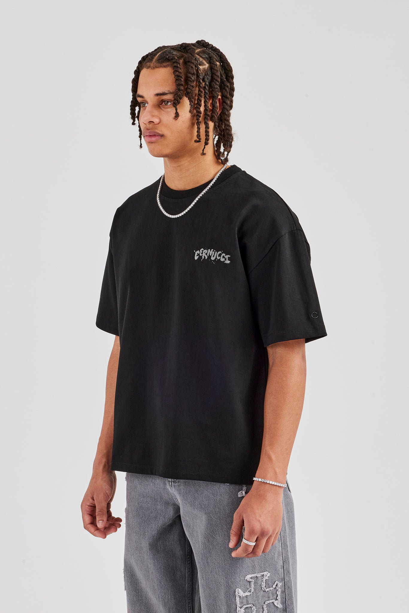 Regular Back Puff Print T-Shirt- Black