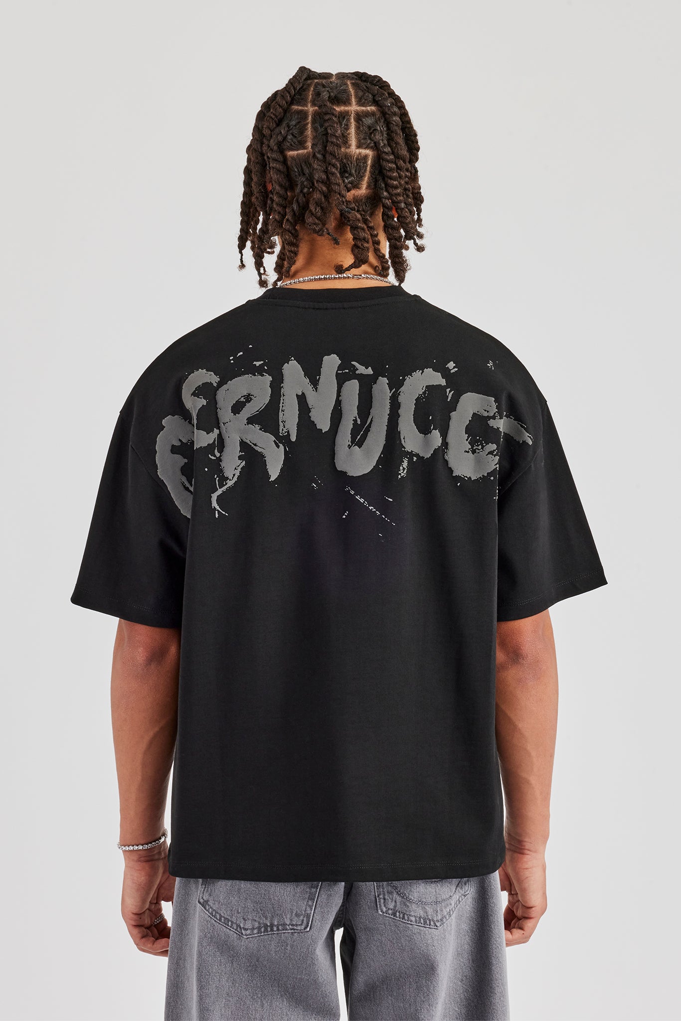 Regular Back Puff Print T-Shirt- Black