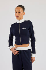 Soft Touch Fitted Zip Through Track Top - Navy Blue