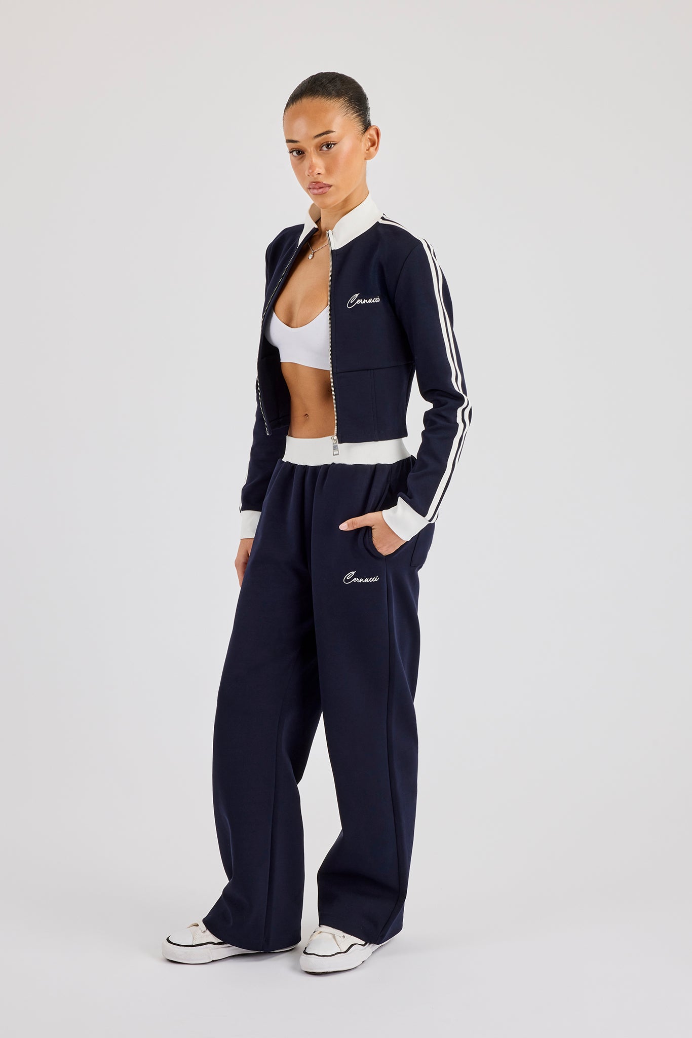 Soft Touch Wide Leg Jogger - Navy Blue