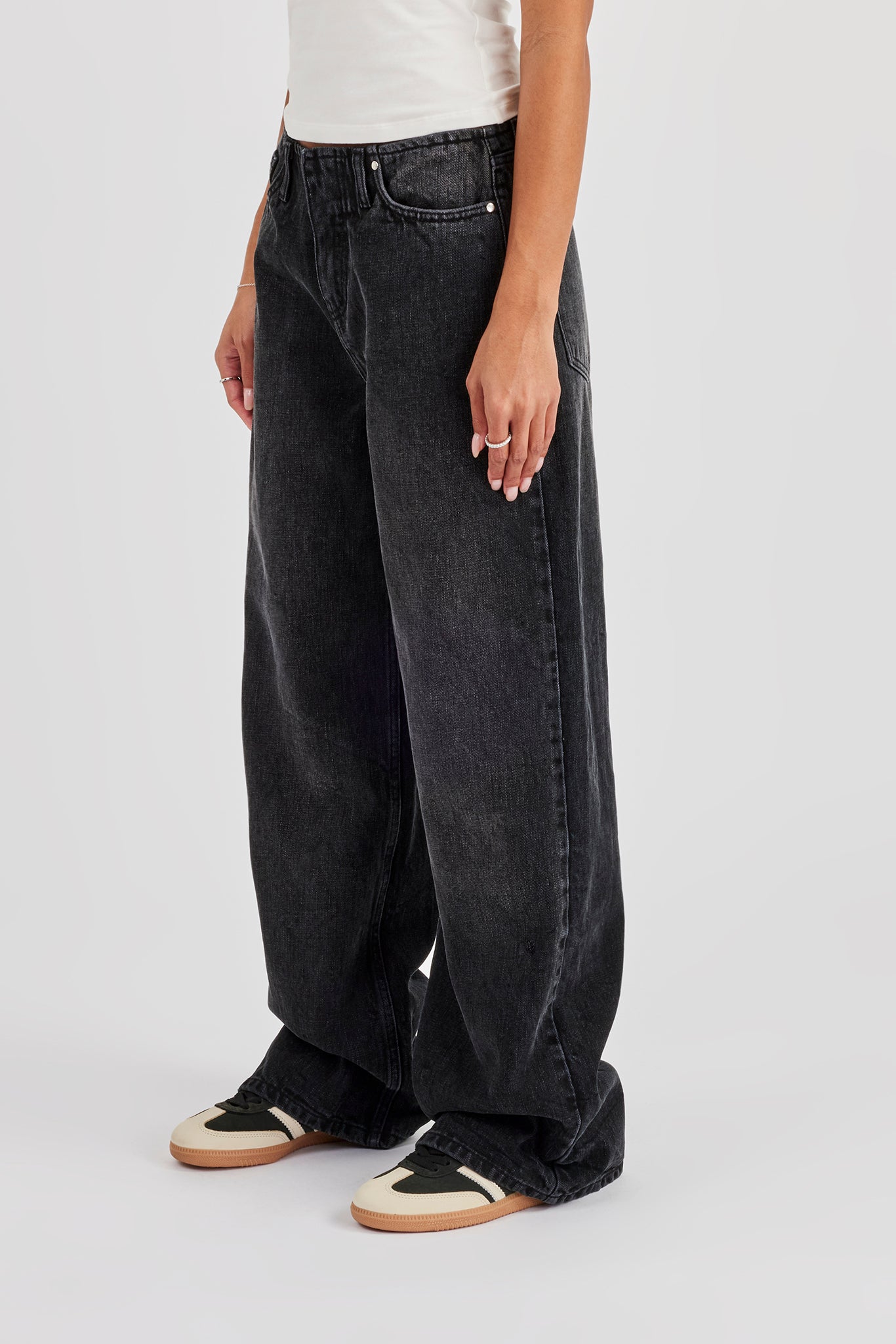 Baggy Low Waistbandless Detail Jean - Washed Black | Womens Denim