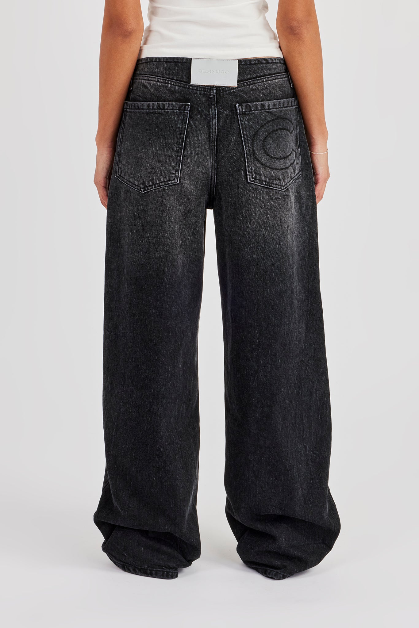 Baggy Low Waistbandless Detail Jean - Washed Black | Womens Denim