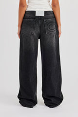 Baggy Low Waistbandless Detail Jean - Washed Black