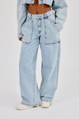 Jeans mit Baggy-Pocket-Detail – Hellblau