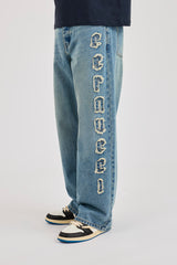 Baggy Fit Applique Logo Jeans - Antique Wash