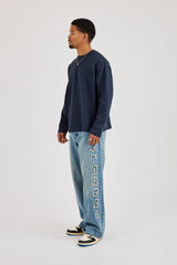 Baggy Fit Applique Logo Jeans - Antique Wash