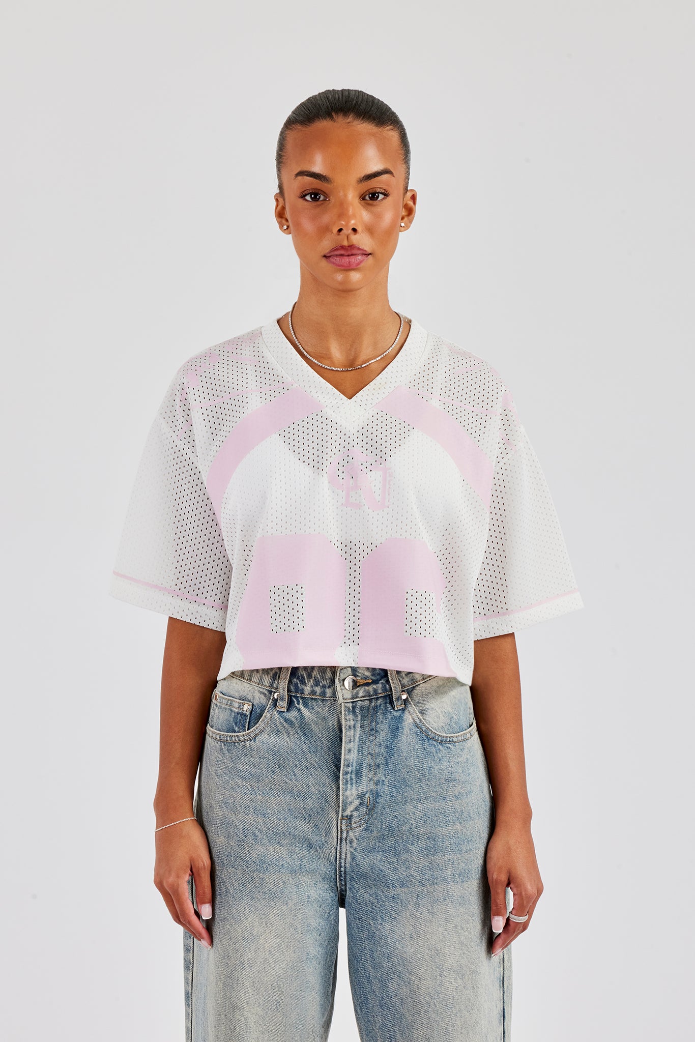 Mesh Cropped Pink 86 Top - White | Womens Tees & Vests | Shop Crop