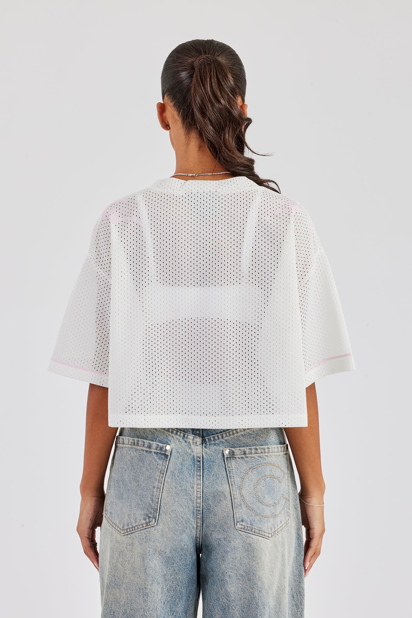 Mesh Cropped Pink 86 Top - White | Womens Tees & Vests | Shop Crop
