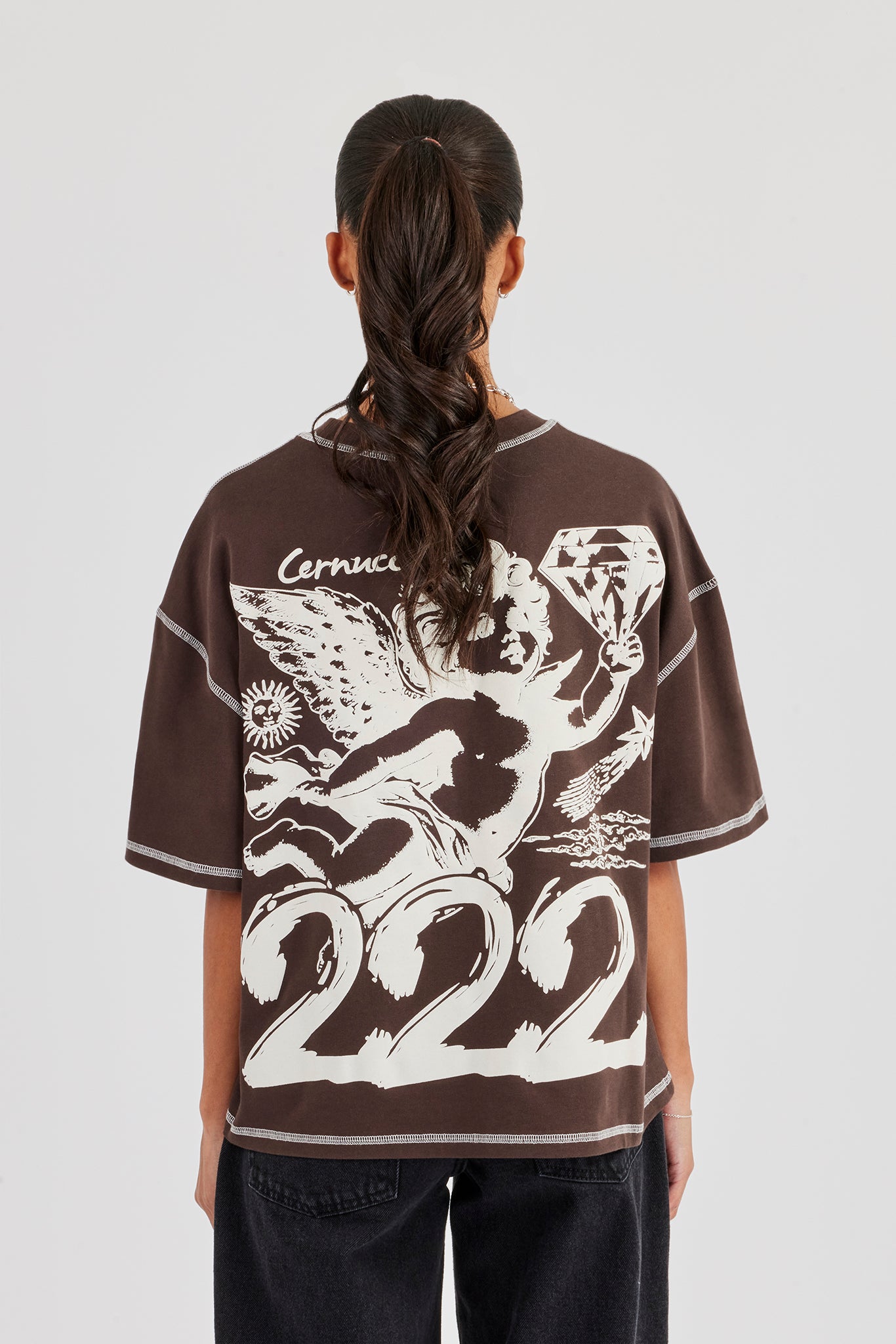222 Cherub Oversized T-Shirt - Chocolate