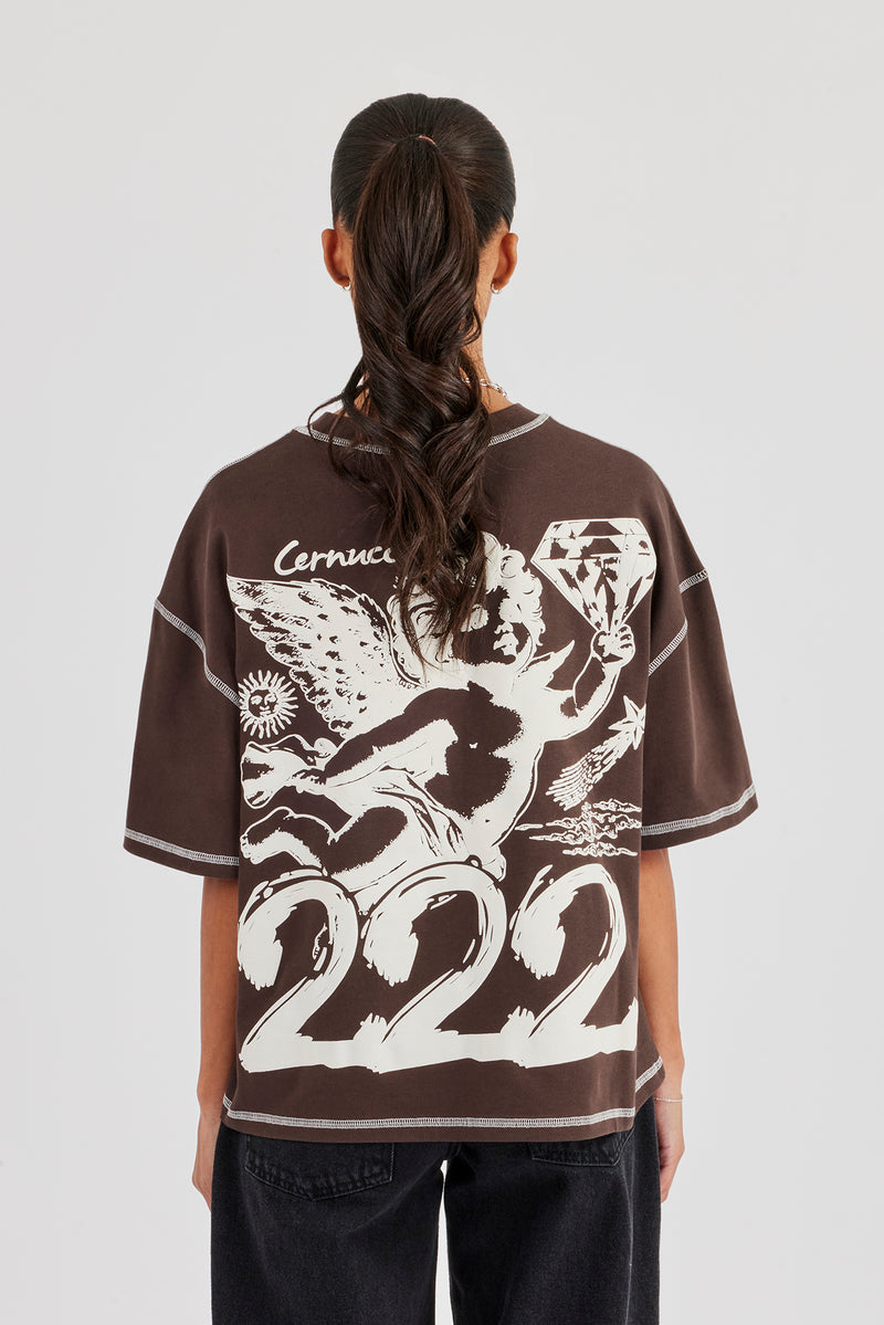 222 Cherub Oversized T-Shirt - Chocolate