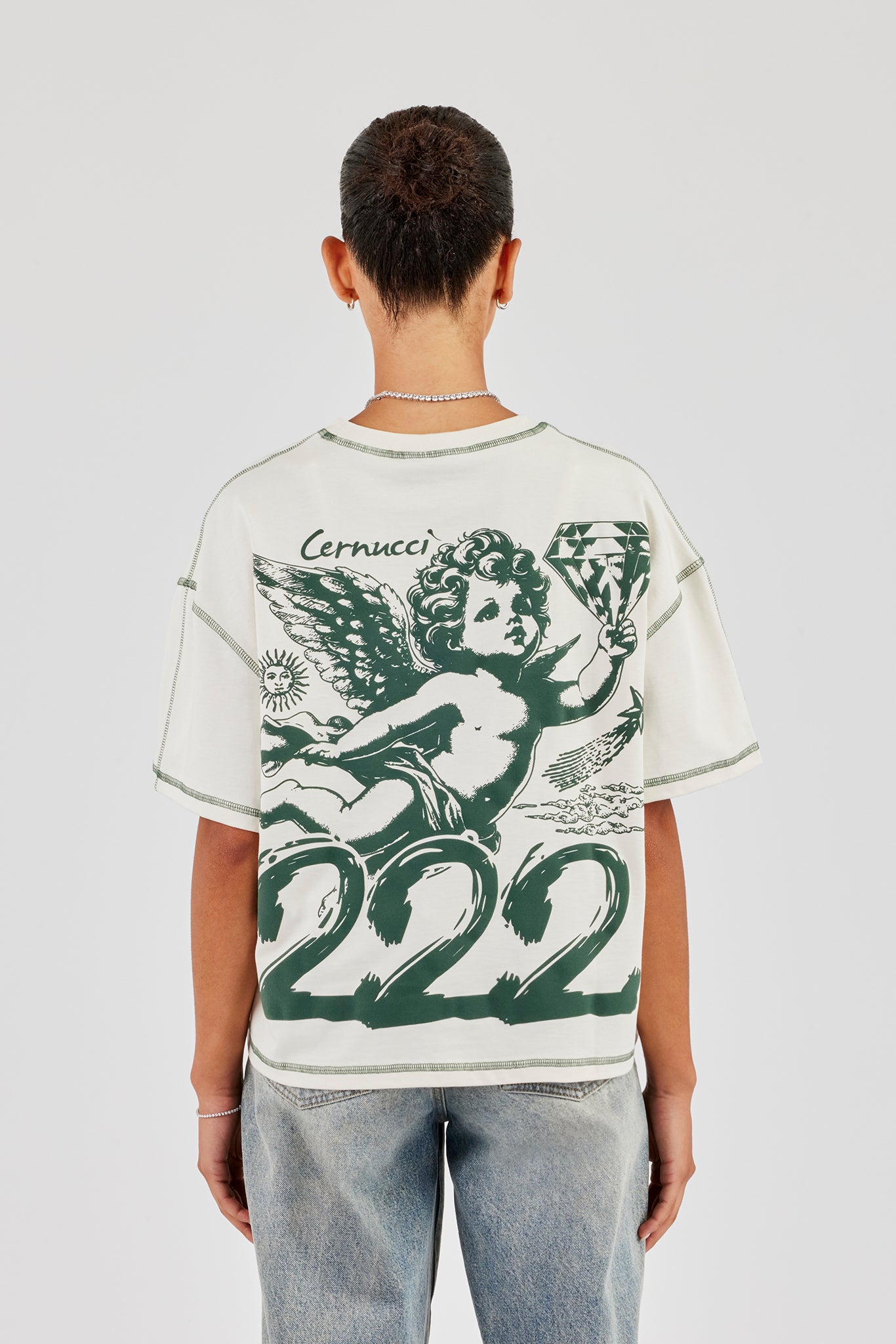 222 Cherub Oversized T-Shirt - Off White | Womens Tees & Vests
