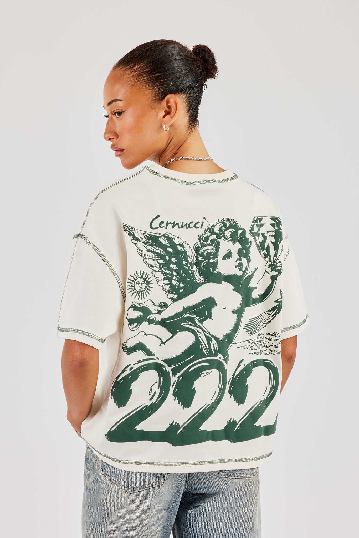 222 Cherub Oversized T-Shirt - Off White | Womens Tees & Vests