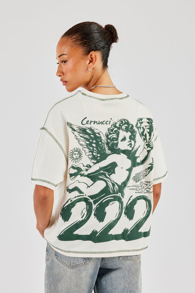 222 Cherub Oversize-T-Shirt mit Kontraststichen - Off White