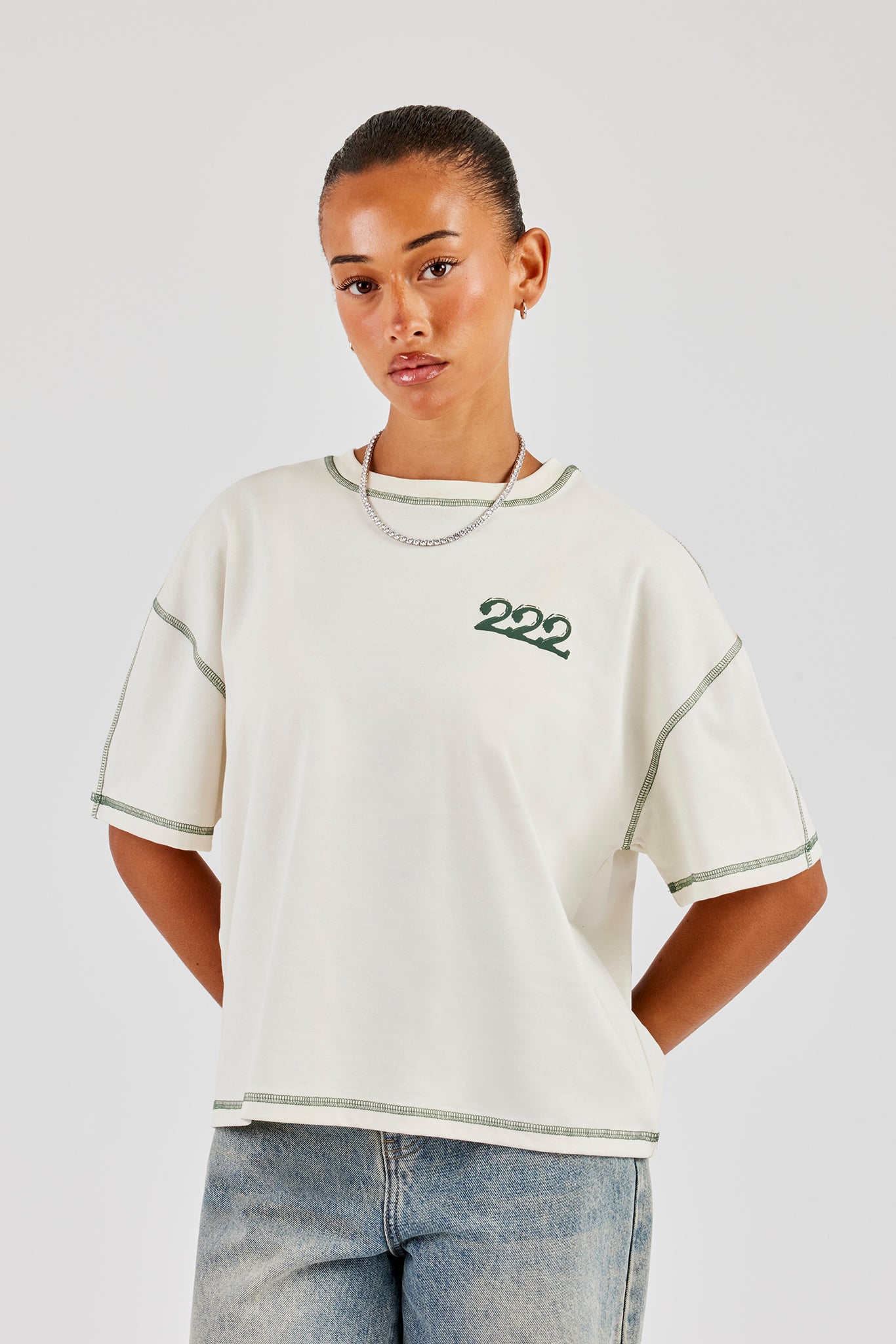 222 Cherub Oversize-T-Shirt mit Kontraststichen - Off White