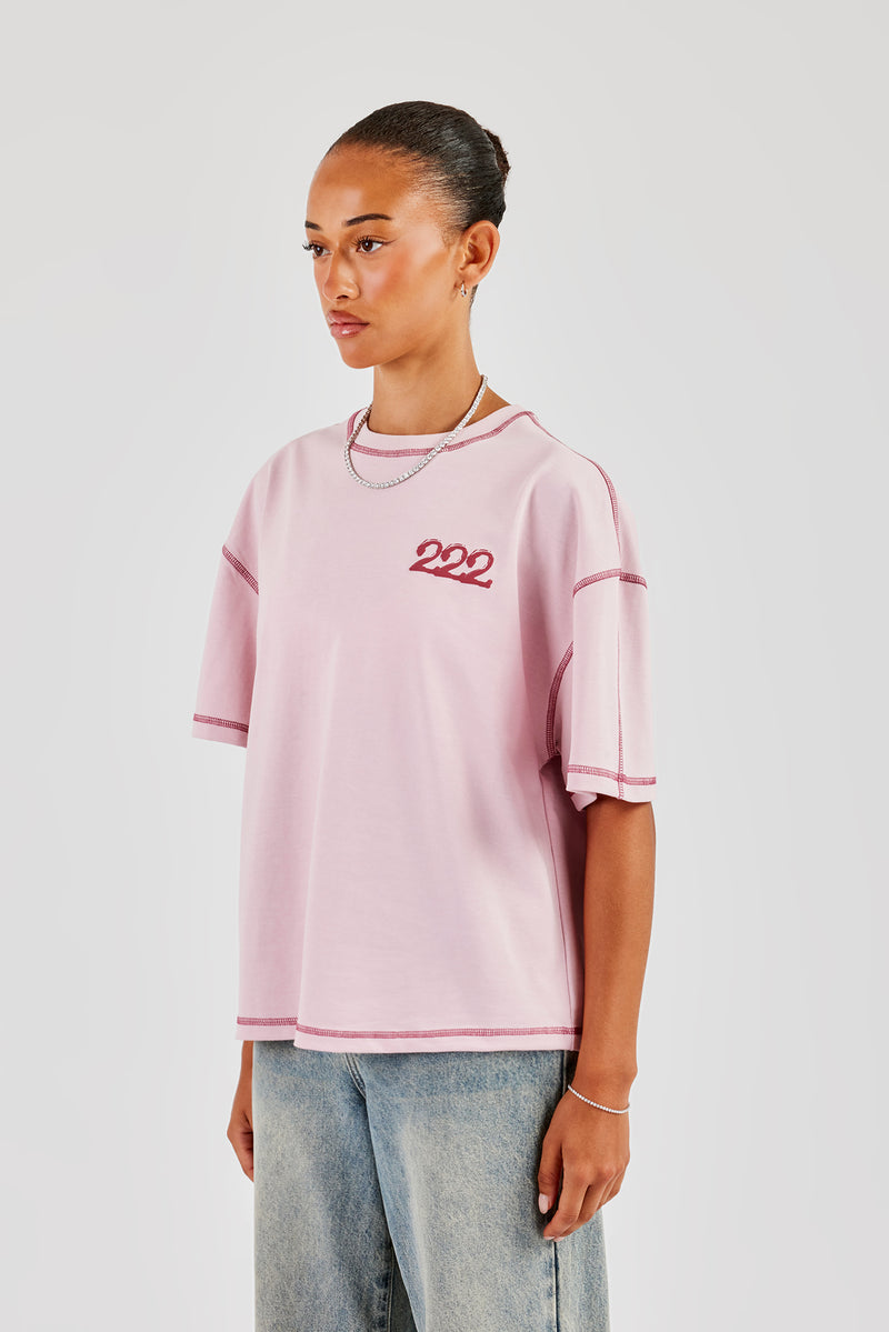 222 Cherub Oversize-T-Shirt mit Kontraststichen - Rosa