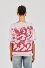 222 Cherub Oversize-T-Shirt mit Kontraststichen - Rosa