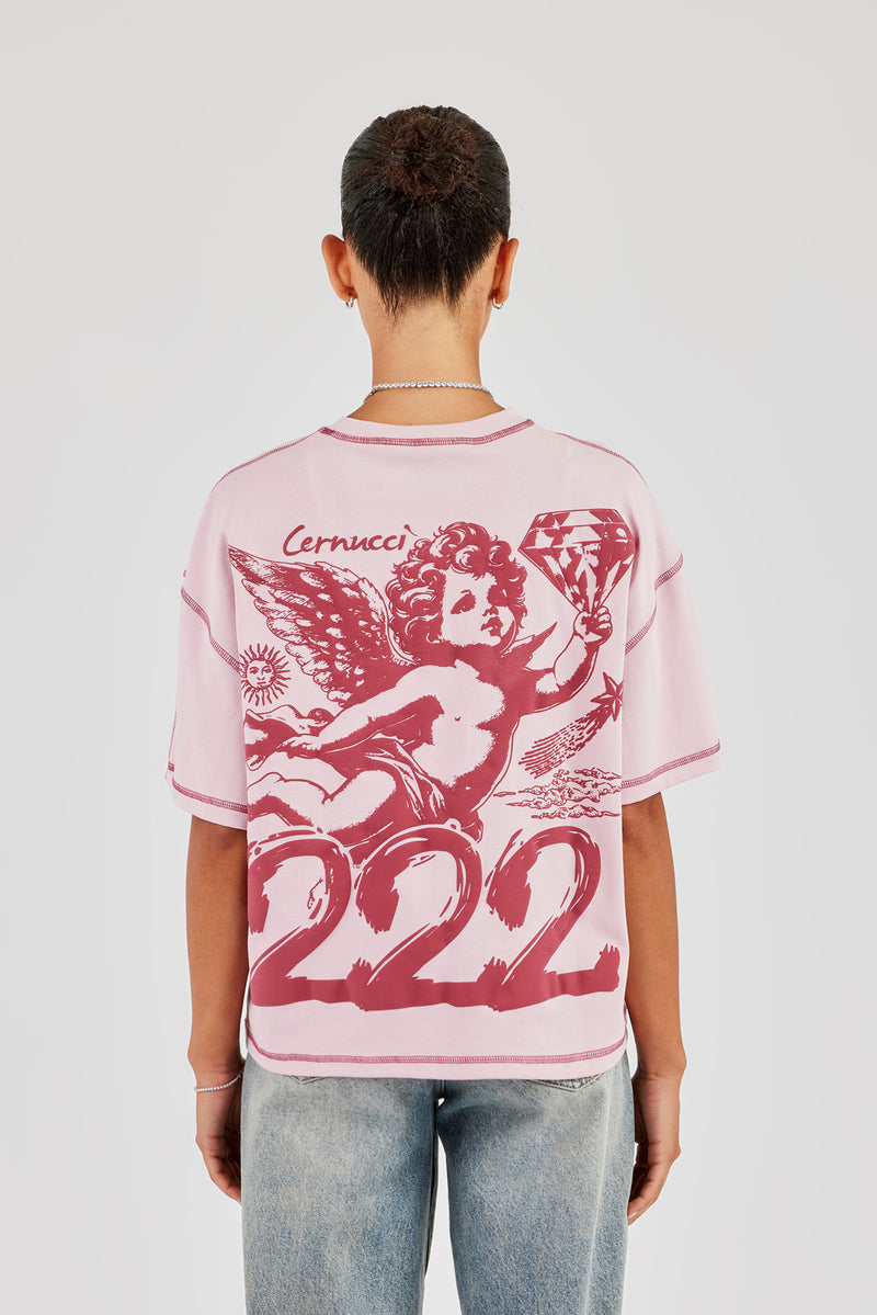 222 Cherub Oversize-T-Shirt mit Kontraststichen - Rosa