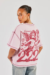 222 Cherub Oversize-T-Shirt mit Kontraststichen - Rosa