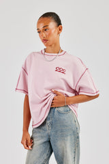 222 Cherub Oversize-T-Shirt mit Kontraststichen - Rosa