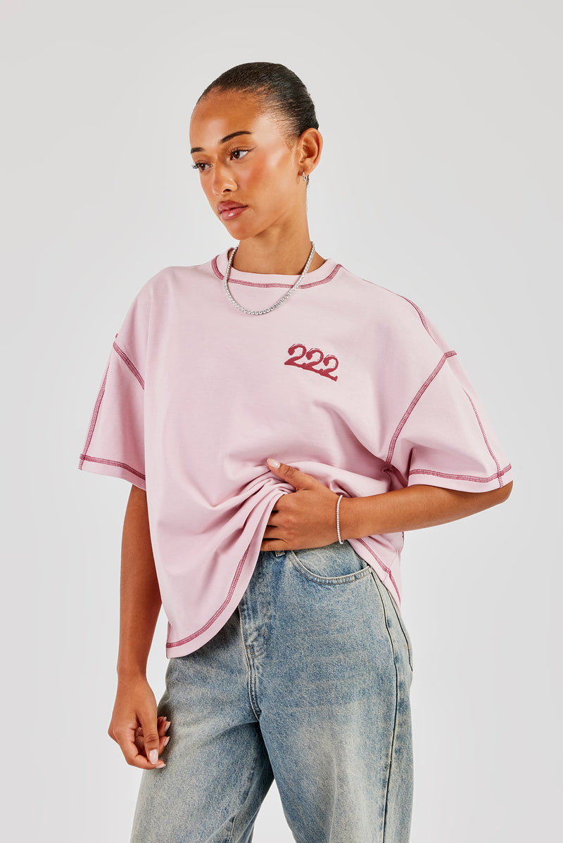 222 Cherub Oversize-T-Shirt mit Kontraststichen - Rosa