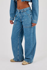 Baggy Pocket Detail Jean - Mid Blue