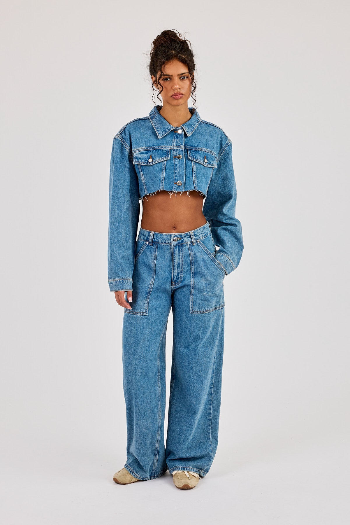 Super Cropped Denim Jacket - Mid Blue