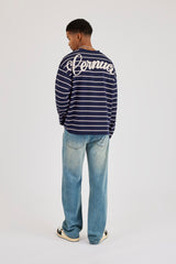 Long Sleeve Stripe Logo T-Shirt - Navy