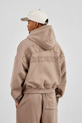 Washed Applique Embroidered Hoodie & Relaxed Jogger - Taupe