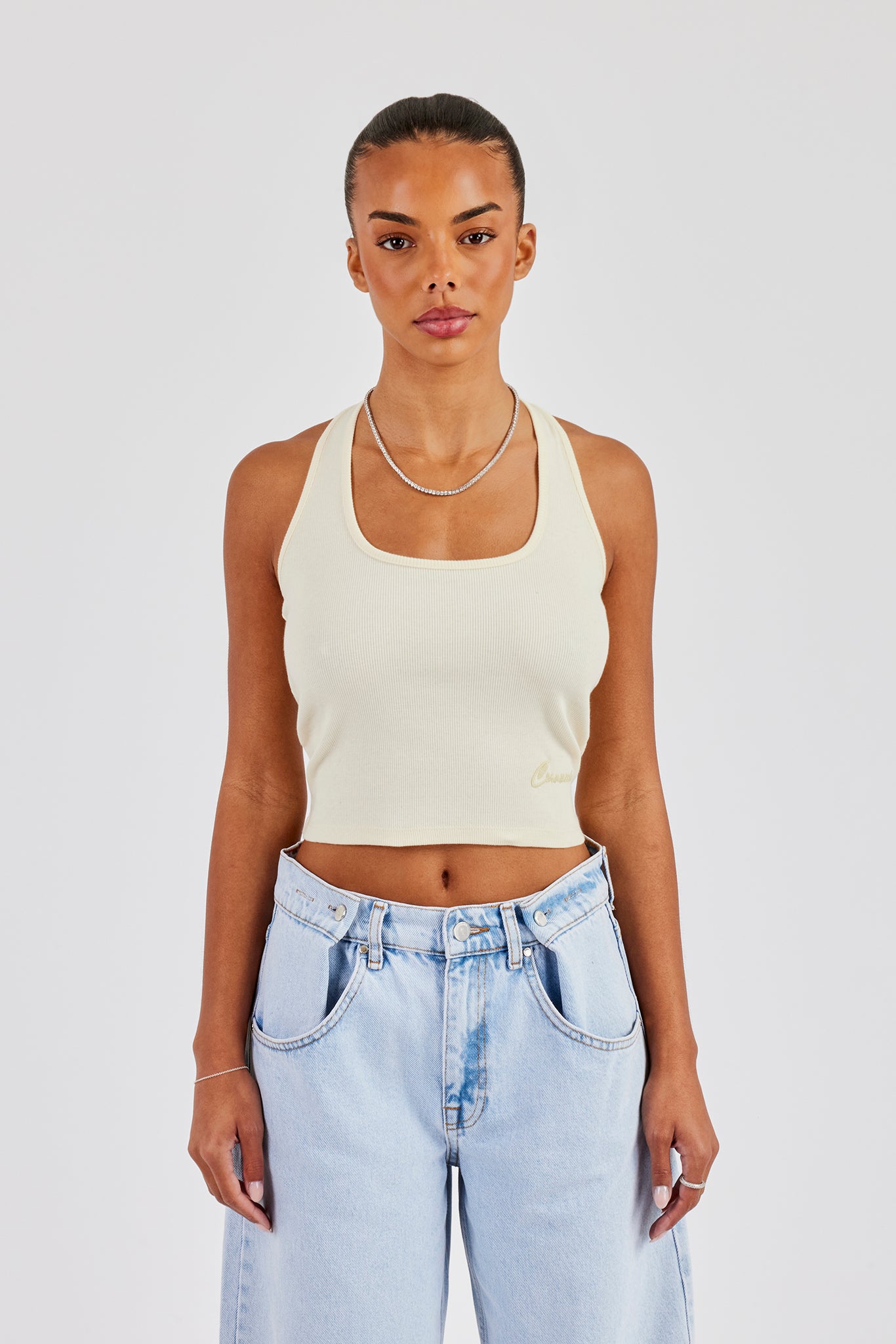 Geripptes Neckholder-Top - Buttergelb