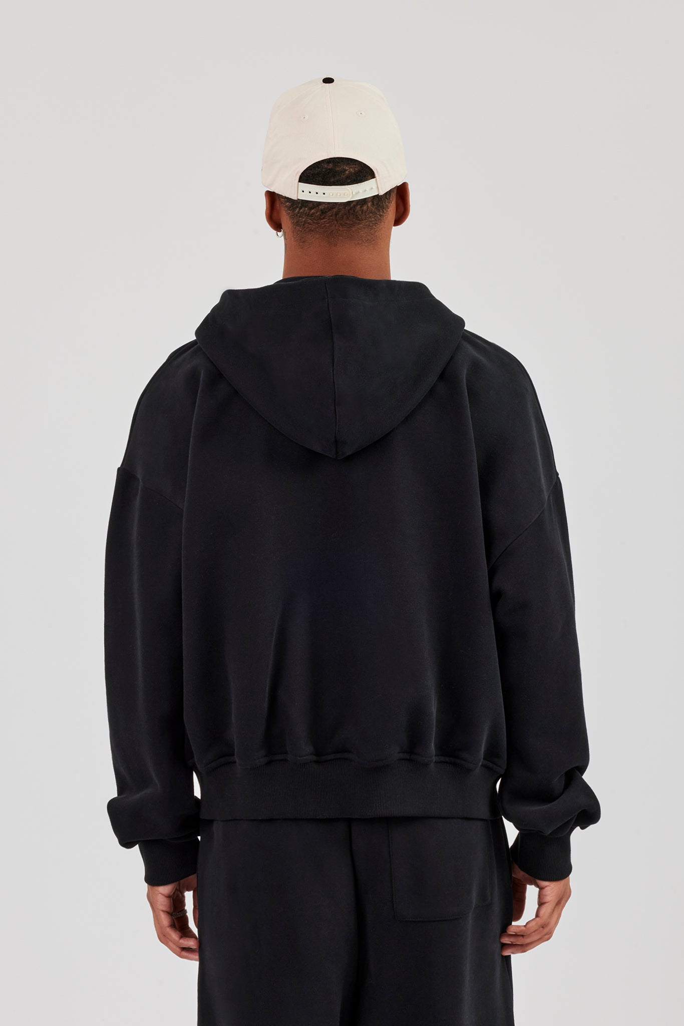 Zip Through Boxy Hoodie - Black