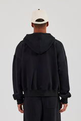 Zip Through Boxy Hoodie - Black