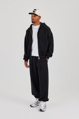 Zip Through Boxy Hoodie & Cuffed Jogger - Black