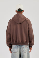 Zip Through Boxy Hoodie - Coffee