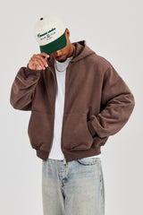 Zip Through Boxy Hoodie - Coffee