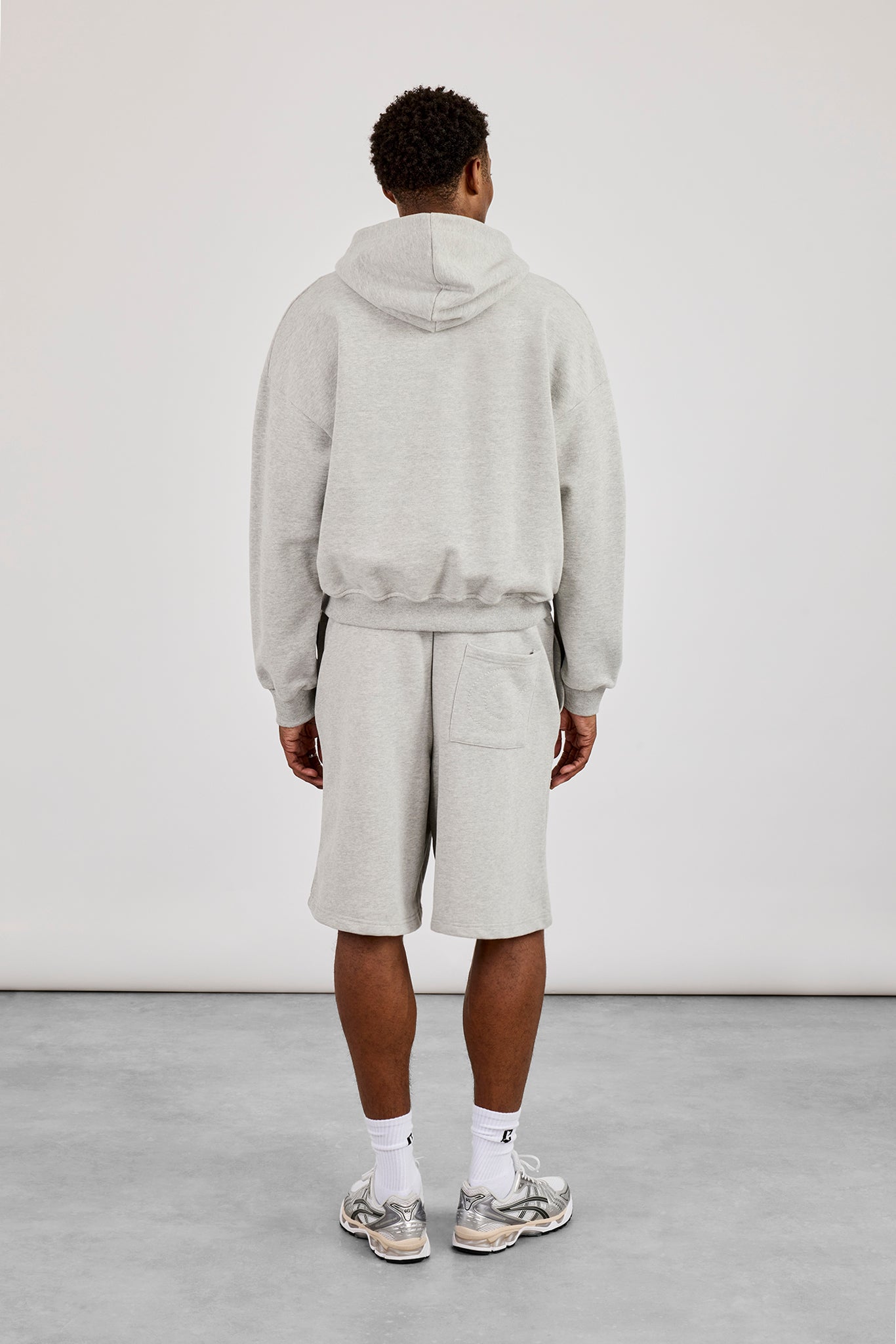 Zip Through Boxy Hoodie & Embroidered Jersey Jort - Grey Marl