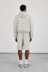 Zip Through Boxy Hoodie & Embroidered Jersey Jort - Grey Marl