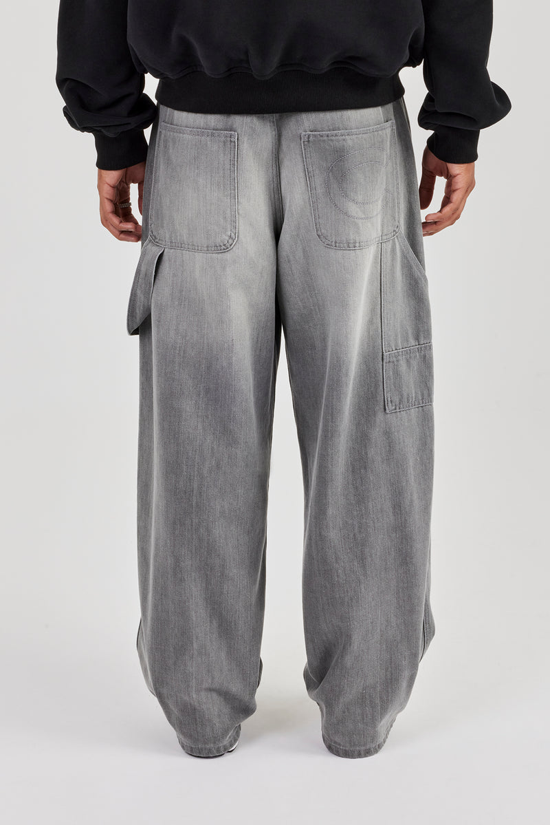 Super Baggy Carpenter Detail Jeans - Washed Grey