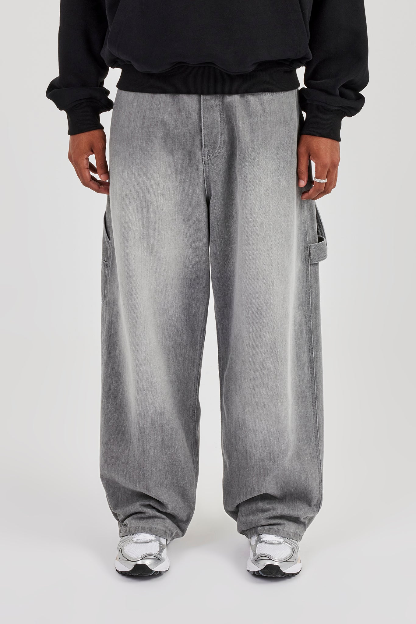 Super Baggy Carpenter Detail Jeans - Washed Grey