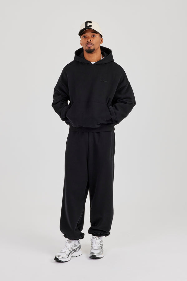 Herren-Kapuzenpullover im Boxy-Stil – Schwarz