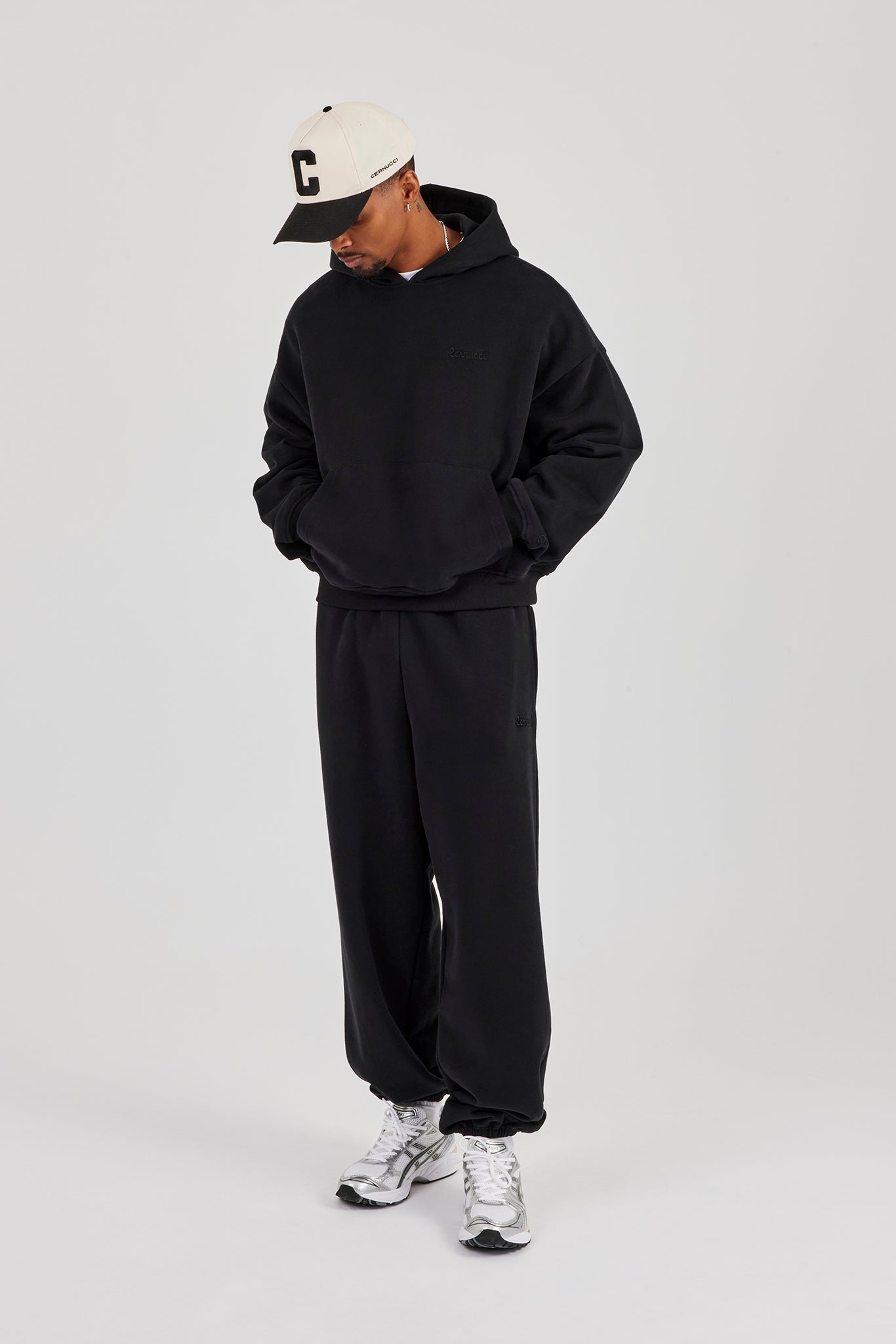 Boxy Hoodie & Cuffed Jogger - Black