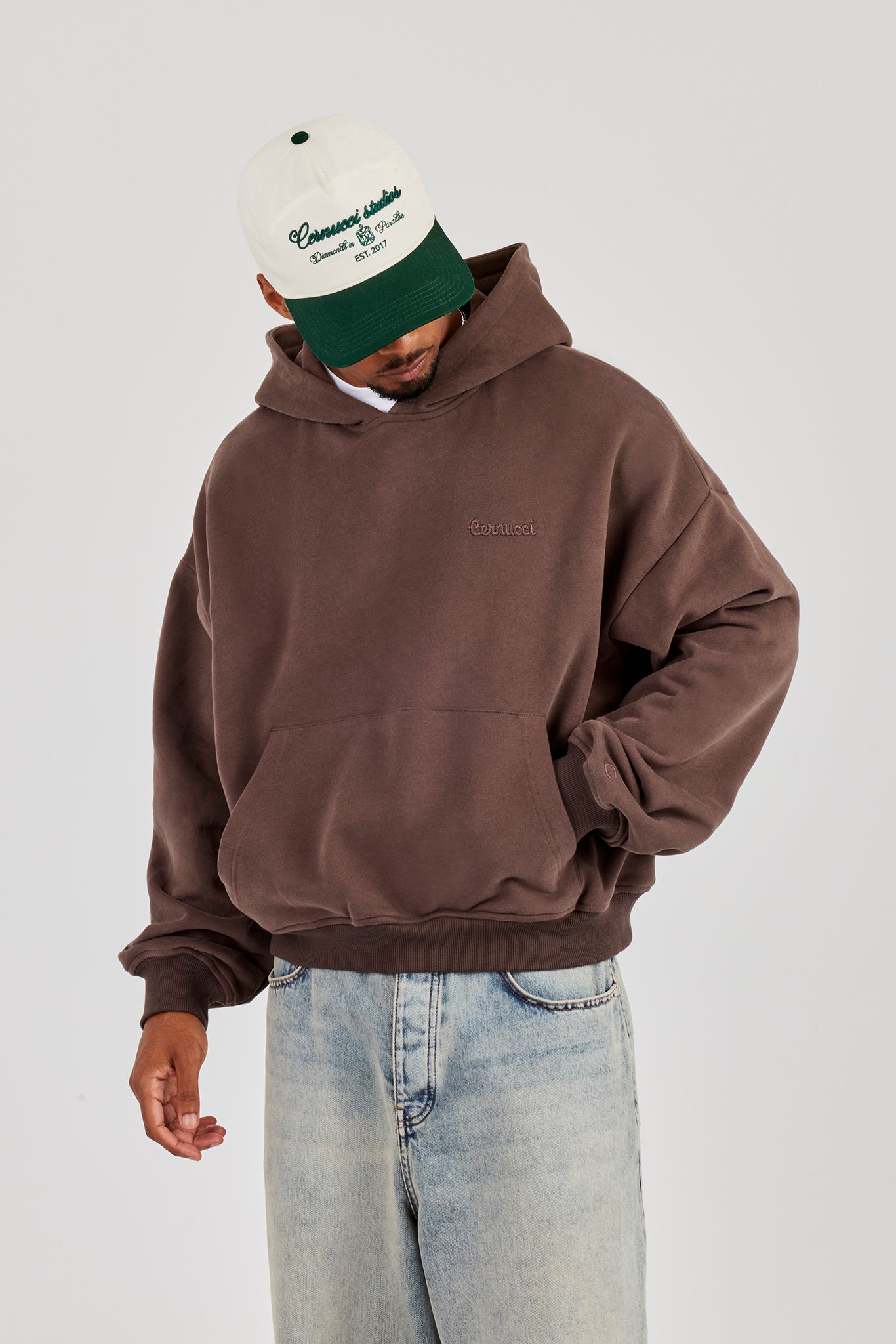 Boxy Hoodie für Herren - Kaffee