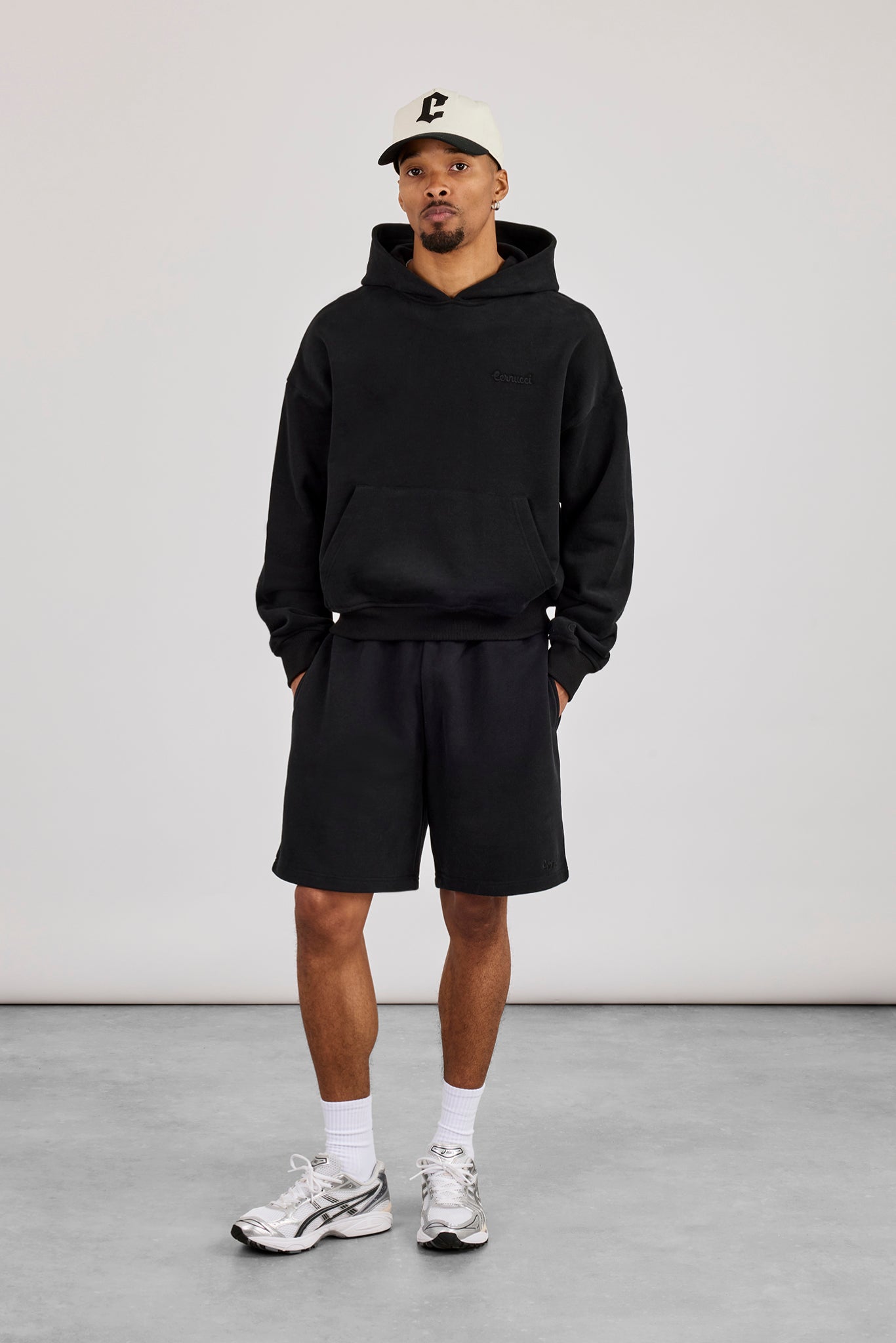 Boxy Hoodie & Relaxed Jersey Short  - Black