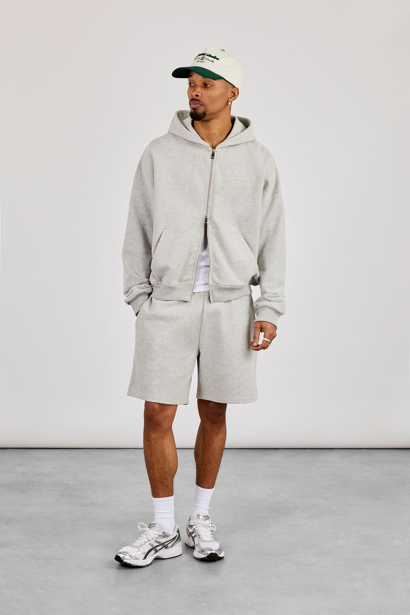 Zip Through Boxy Hoodie & Relaxed Jersey Short  - Grey Marl