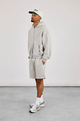 Zip Through Boxy Hoodie & Relaxed Jersey Short  - Grey Marl